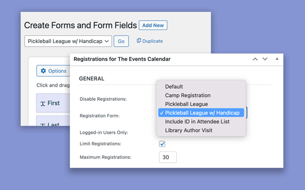 Screenshot of form selection list