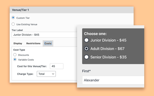 Screenshot of adding costs