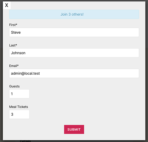 pop up modal window registration