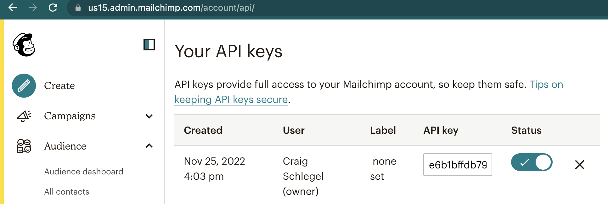 Mailchimp copy key
