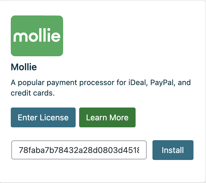 Mollie install and activate