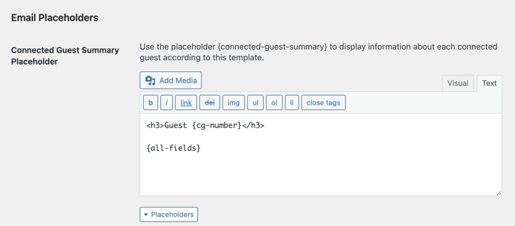 Connected guest email placeholder