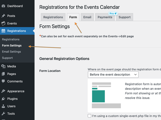 form settings page